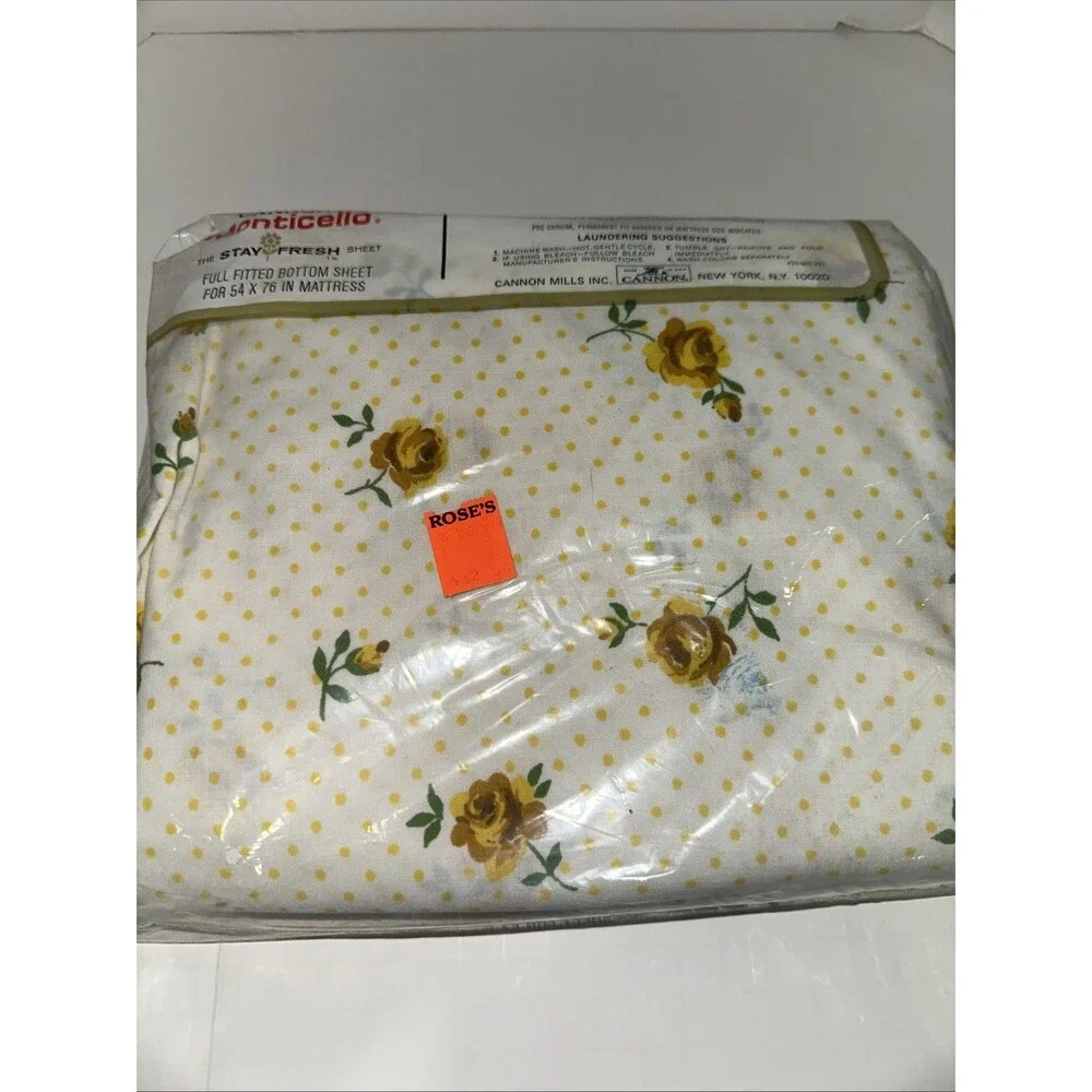 Vintage Set Cannon Monticello Full Fitted Sheet Rose Dream 266 Yellow NEW